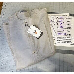 Reverb Men's Beige Linen Blend Long Sleeve Button Down Shirt L